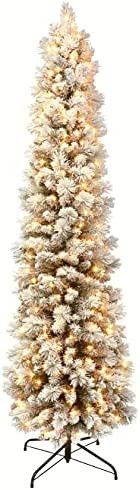 Puleo International 6.5 Foot Pre-Lit Flocked Portland Pine Pencil Artificial Christmas Tree with ... | Amazon (US)