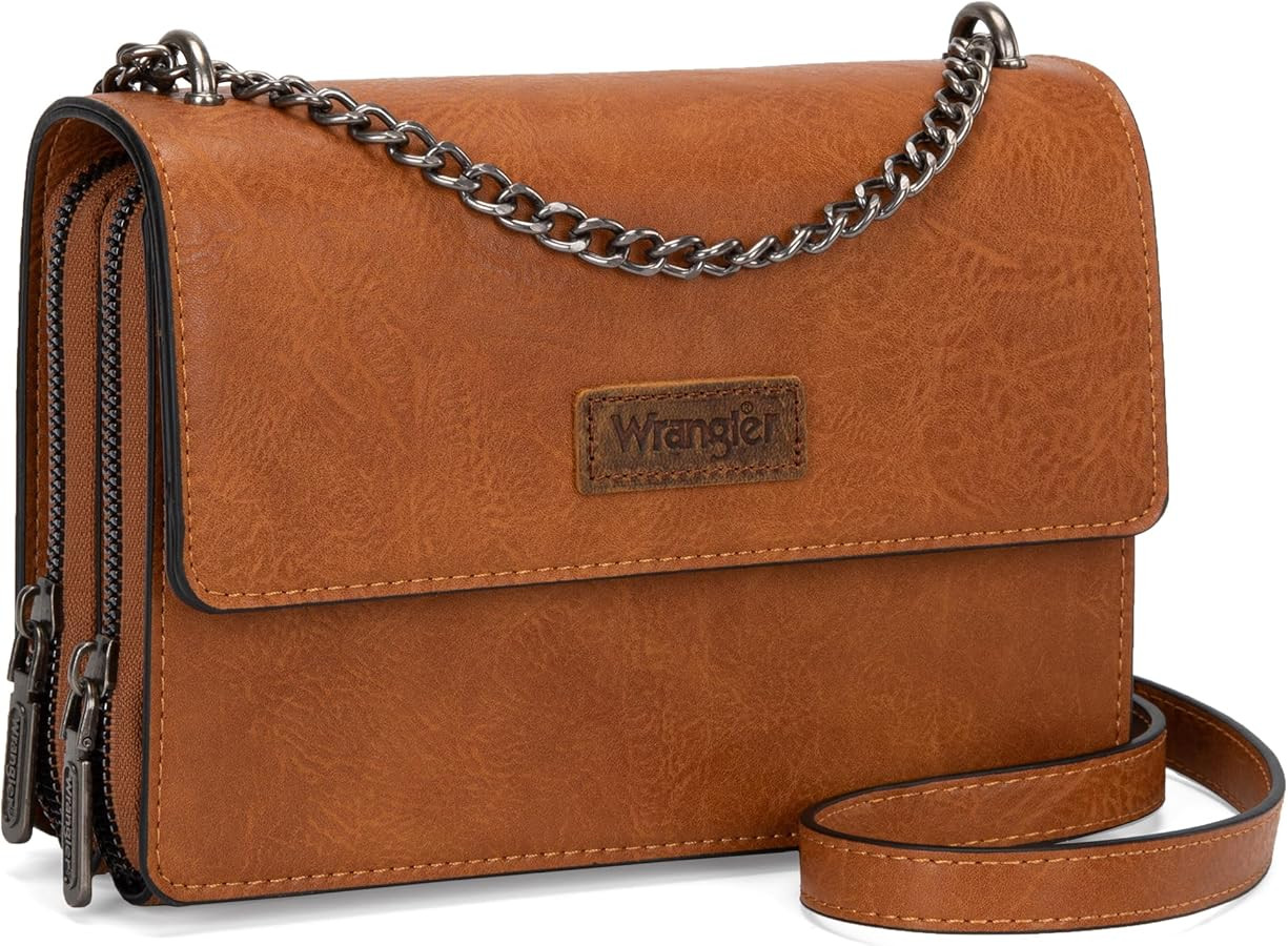 Wrangler Flap Crossbody Purse for Women Shoulder Bag Vintage Wallets with Chain Strap | Amazon (US)