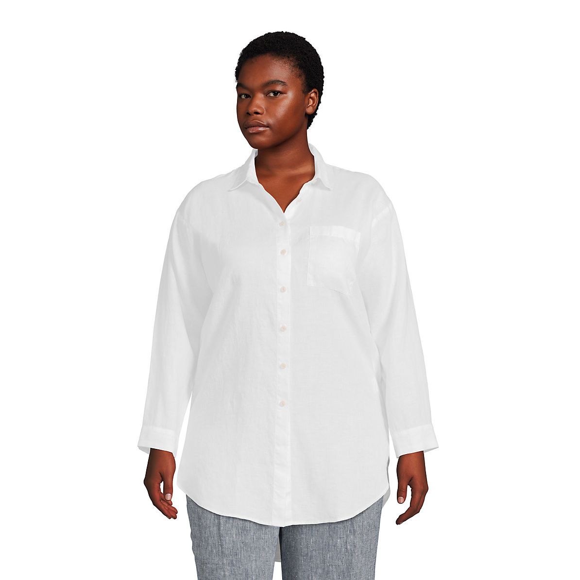 Women's Plus Size Linen Long Sleeve Oversized Extra Long Tunic Top | Lands' End (US)