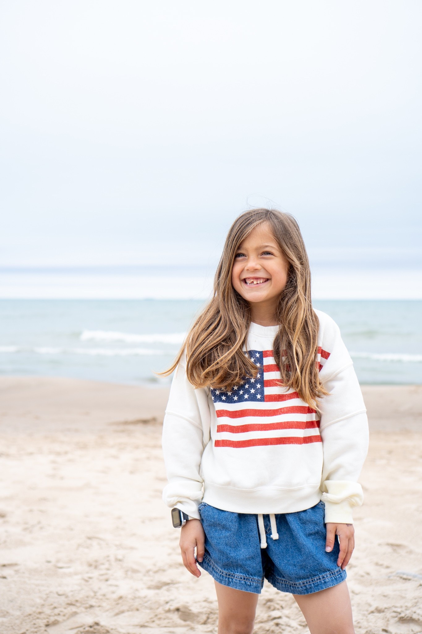 Girls American flag sweatshirt and pull on jean shorts 

#LTKFamily #LTKSeasonal #LTKKids