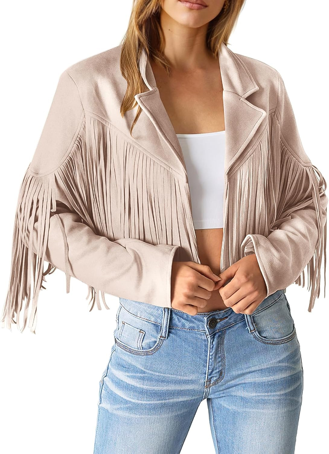 PRETTYGARDEN Women's Fringe Faux Suede Leather Jackets 2024 Fashion Tassel Motorcycle Cropped Coa... | Amazon (US)