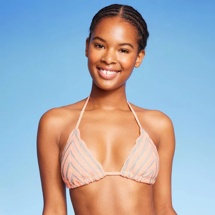 Women's Crochet Triangle Bikini Top - Wild Fable™ Peach | Target