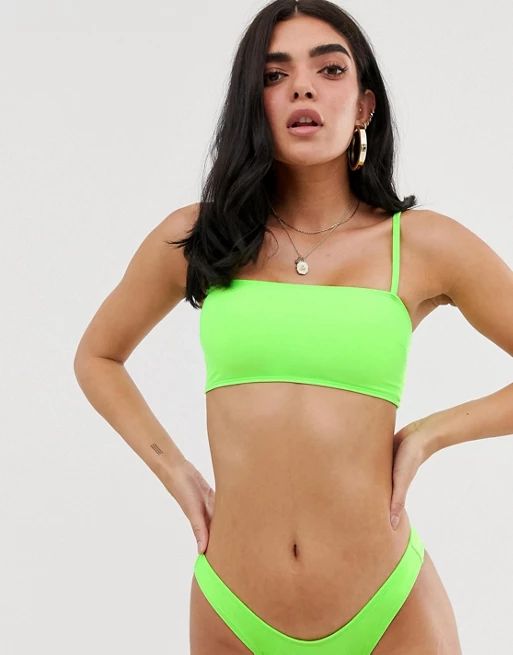ASOS DESIGN square bandeau crop bikini top in neon green | ASOS US