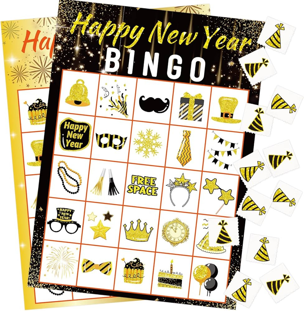 New Year Bingo Game for Kids 24 Players Holiday Party Game Supplies New Years Eve Party Supplies | Amazon (US)