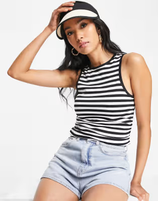 ASOS DESIGN ruched side tank in mono stripe | ASOS | ASOS (Global)