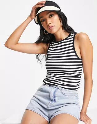 ASOS DESIGN ruched side tank in mono stripe | ASOS | ASOS (Global)