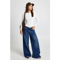 boohoo Women's Double Layer Slinky Long Sleeve Crew Neck Bodysuit in White | Size: 2 | Denim | boohoo (US & Canada)