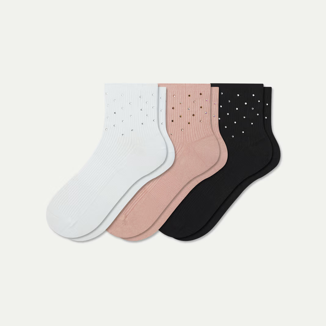 Women’s Rhinestone Rib Quarter Sock 3-Pack | Bombas