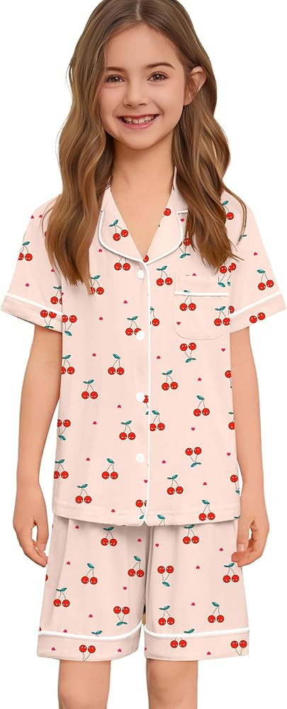 SWOMOG Unisex Girls Boys Soft Pajamas Set Button-Down PJs Short Sleeve Sleepwear Toddler Cute Lou... | Amazon (US)