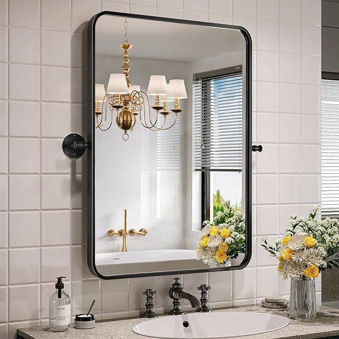 Mestikits 24x36 Inch Black Pivot Mirror for Bathroom, Matte Black Tilting Vanity Mirror for Wall,... | Amazon (US)