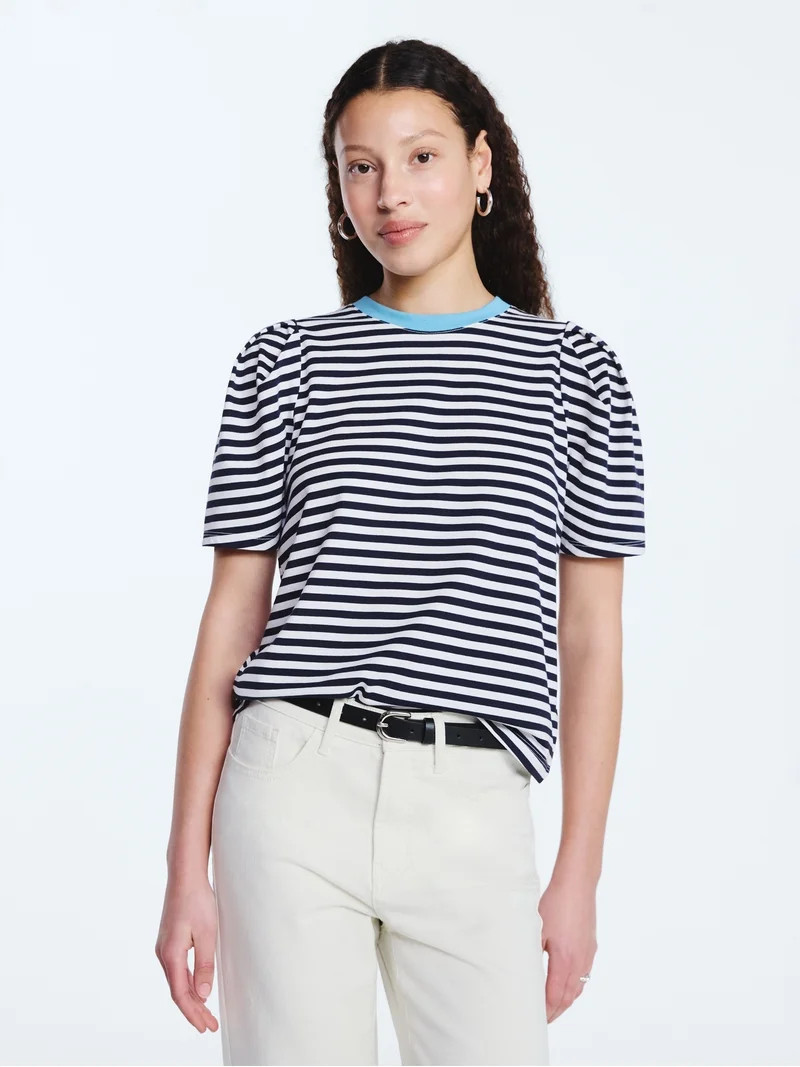 Free Assembly Women's and Women's Plus Crewneck Tee with Puff Sleeves, XS-4X | Walmart (US)