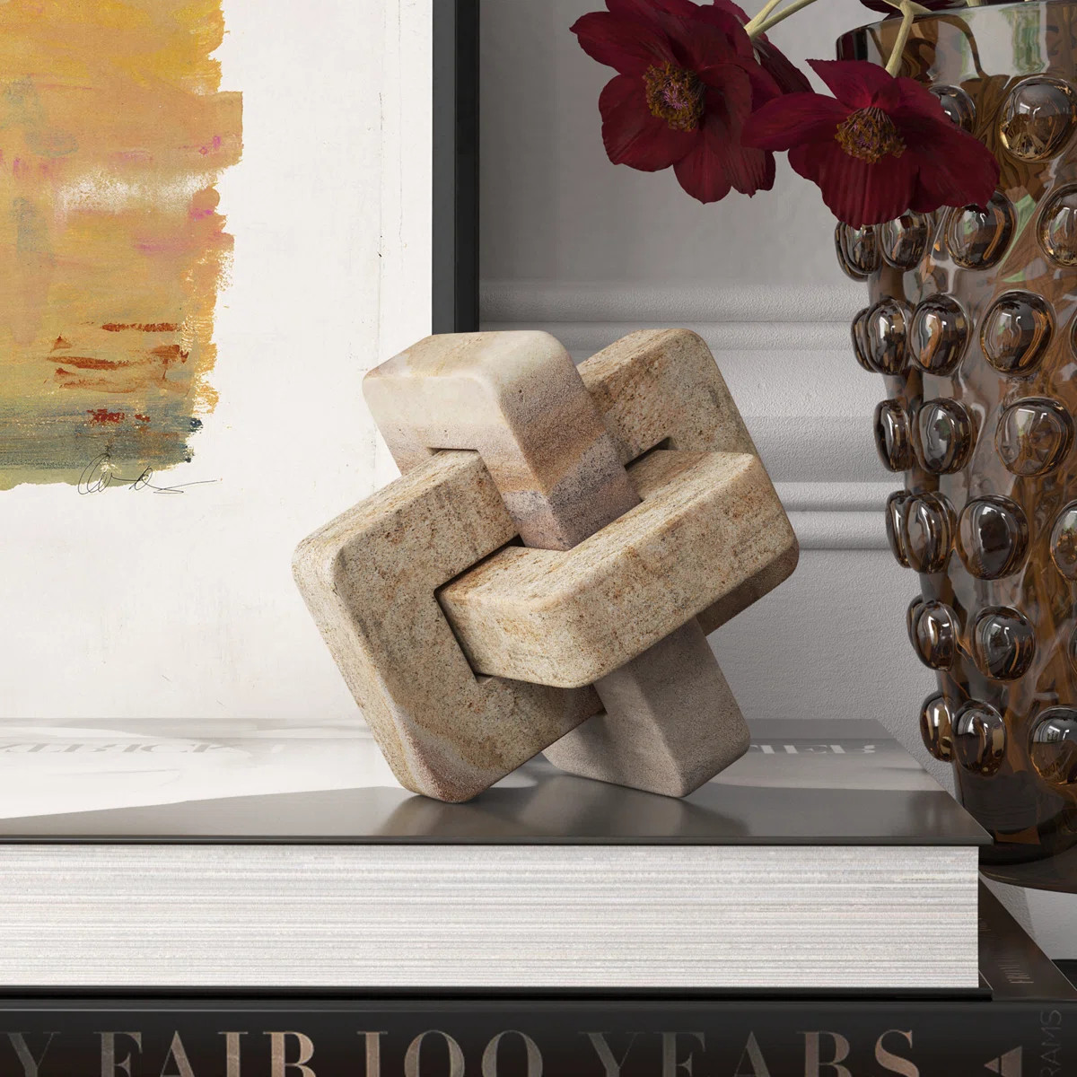 Modern Glam 5" Interlocking Marble Sculpture - Brown Stone Decorative Object for Home, Office, Be... | Wayfair North America