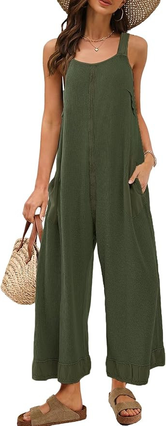 Panadila Womens Waffle Knit Jumpsuit Casual Wide Leg Jumpsuits Oversized Long Rompers Open Back L... | Amazon (US)