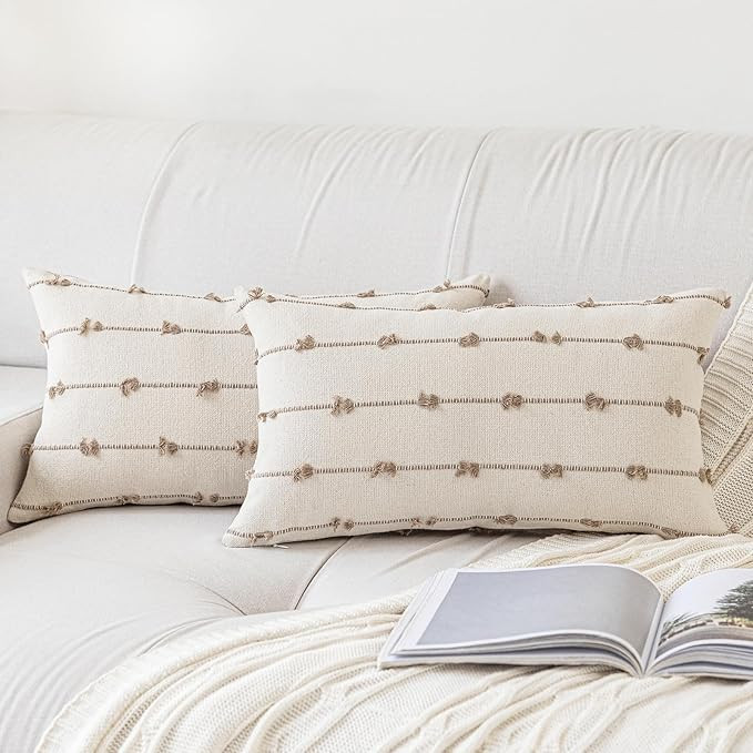 Boho Throw Pillow Covers 12x20 Set of 2 Modern Farmhouse Decorative Cushion Case Tufted Square Pi... | Amazon (US)