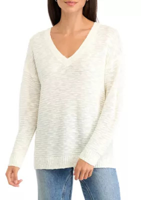 OLIVE + OAK Women's V-Neck Tunic Sweater, Ivory, XS | Belk