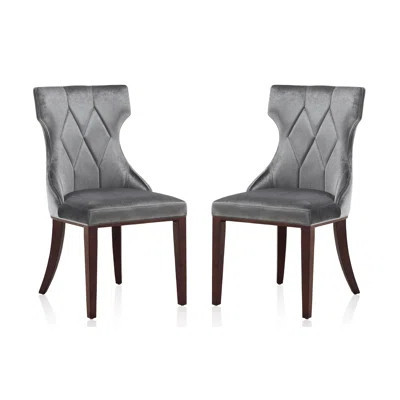 Gray Upholstered Dining Chairs Set of 2 - Traditional Solid Beech Wood Frame with Diamond Stitching, Fully Assembled Dining Room Chairs | Wayfair North America