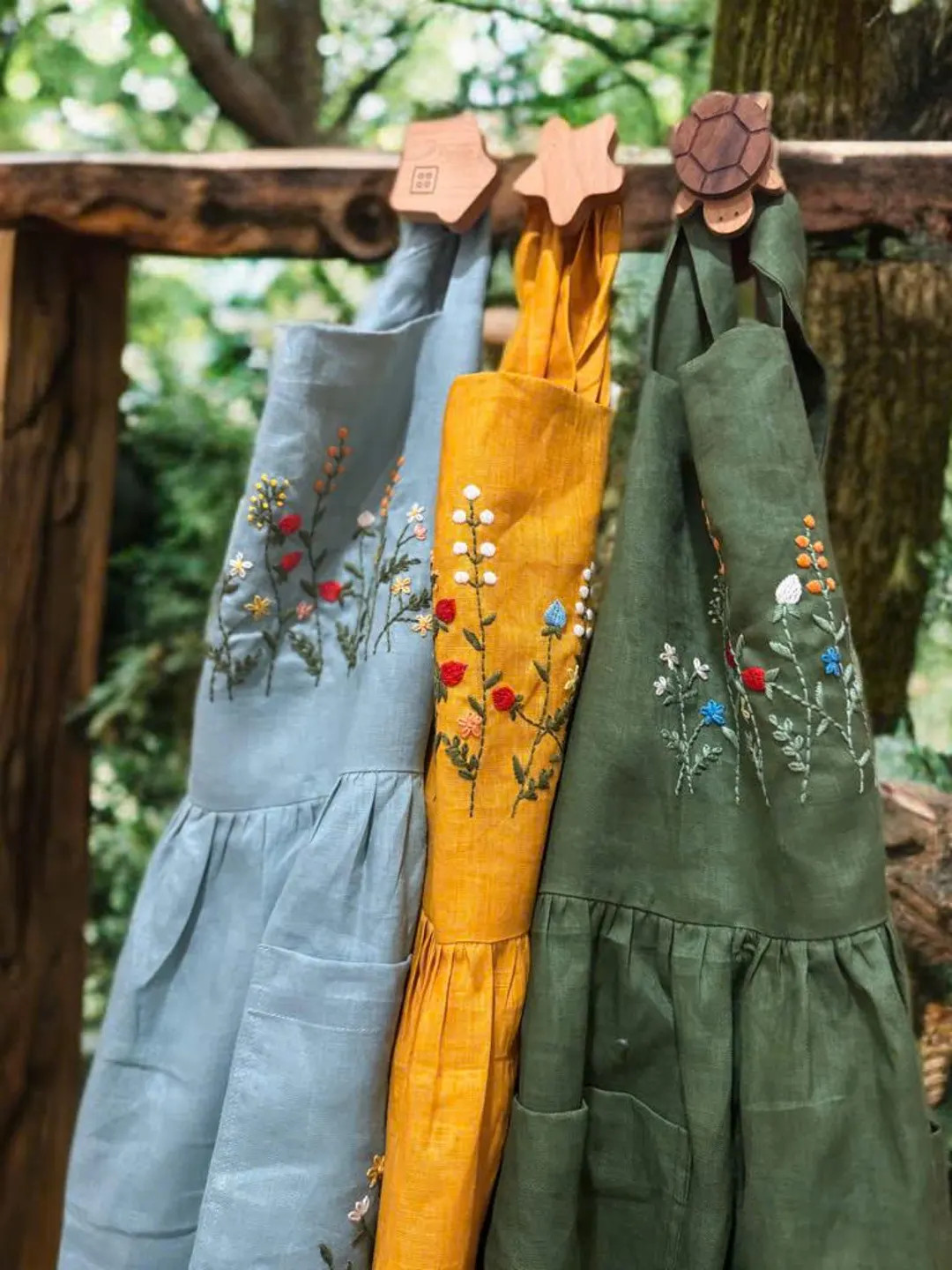 100% Pure Linen Apron, Hand Embroidered Apron Women, Flower Garden Embroidered Apron, Gardening A... | Etsy (US)