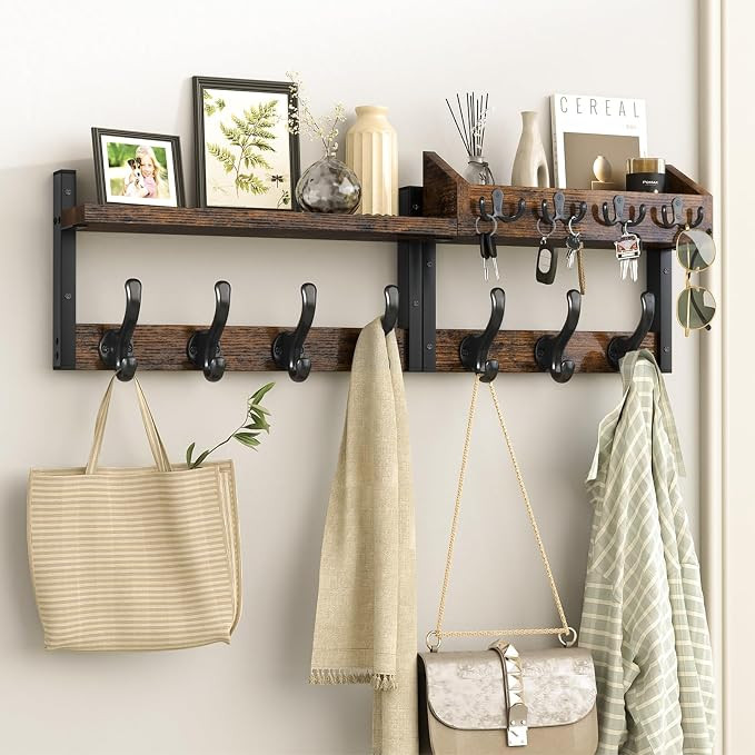 29" Coat Rack Wall Mount with Shelf, 4 in 1 Coat and Key Hanger with 11 Metal Hooks, Entryway Wal... | Amazon (US)