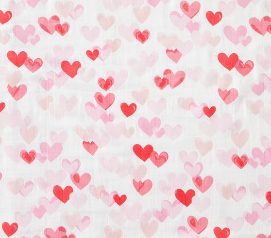 Hearts Oversized Organic Muslin Baby Blanket | Pottery Barn Kids