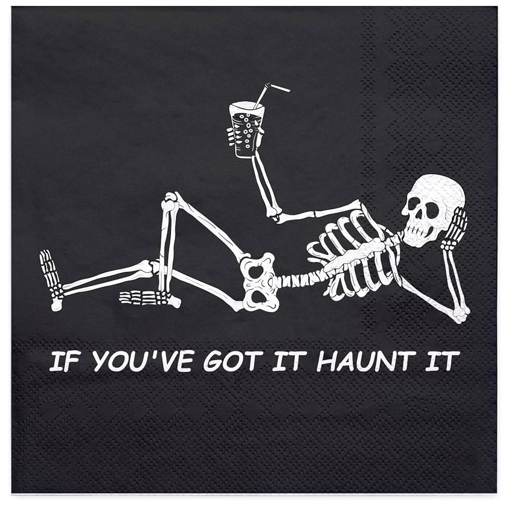 WRAPAHOLIC 50Pcs Halloween Cocktail Napkins - 3-Ply Funny Skeleton Disposable Paper Napkins for H... | Amazon (US)