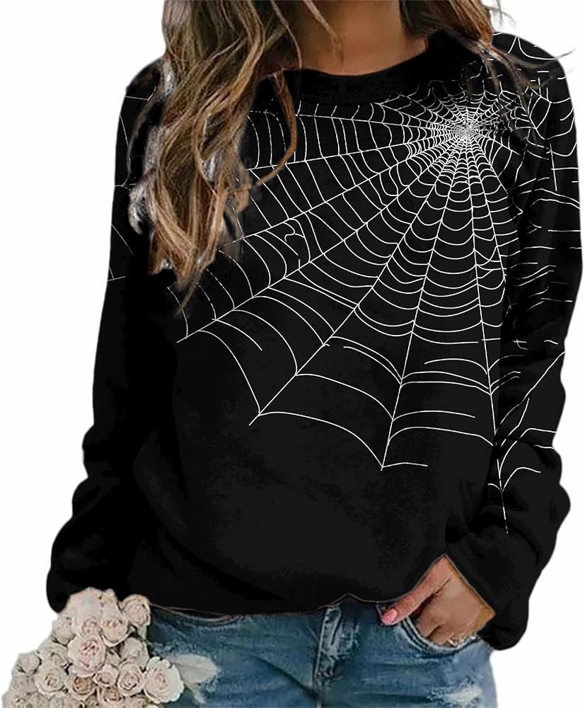 MARSVOVO Fall Sweatshirt for Women Novelty Spider Web Shirt Dressy Casual Crewneck Tunic Tops Spr... | Amazon (US)