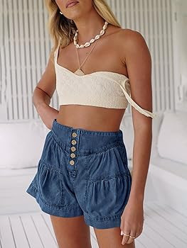 Cicy Bell Womens Summer Flowy Jean Shorts Button Up High Waisted Wide Leg Denim Skort with Pocket... | Amazon (US)