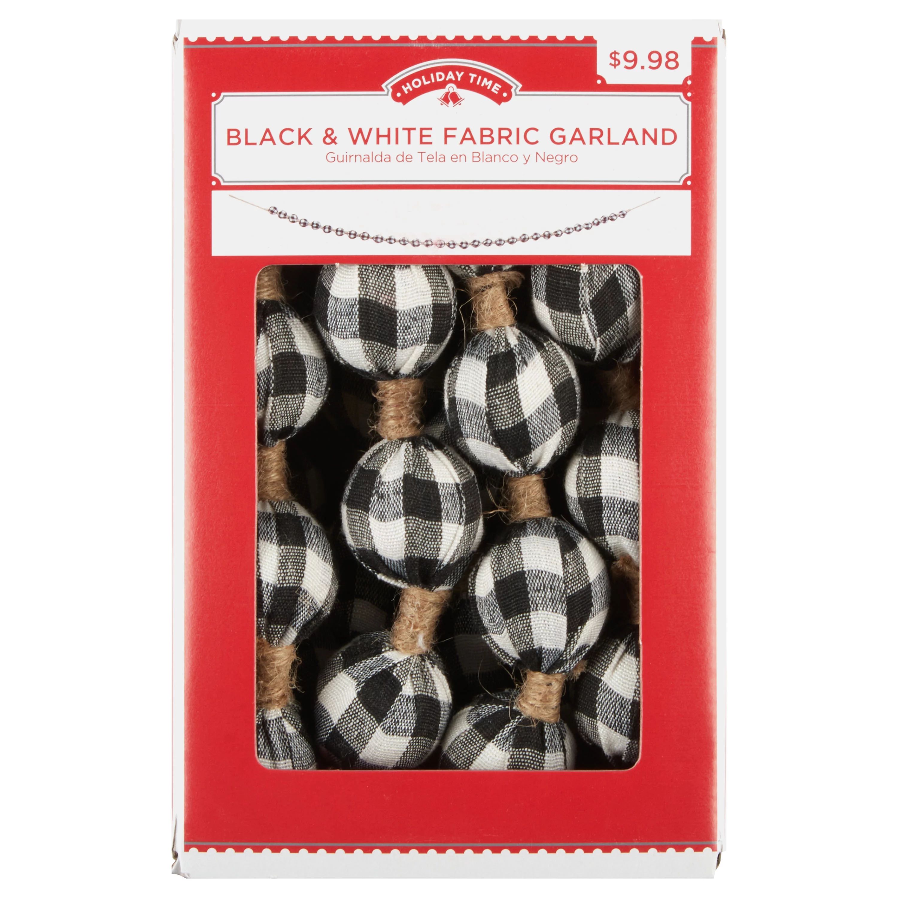 Holiday Time Black & White Plaid Fabric Christmas Garland, 6' - Walmart.com | Walmart (US)