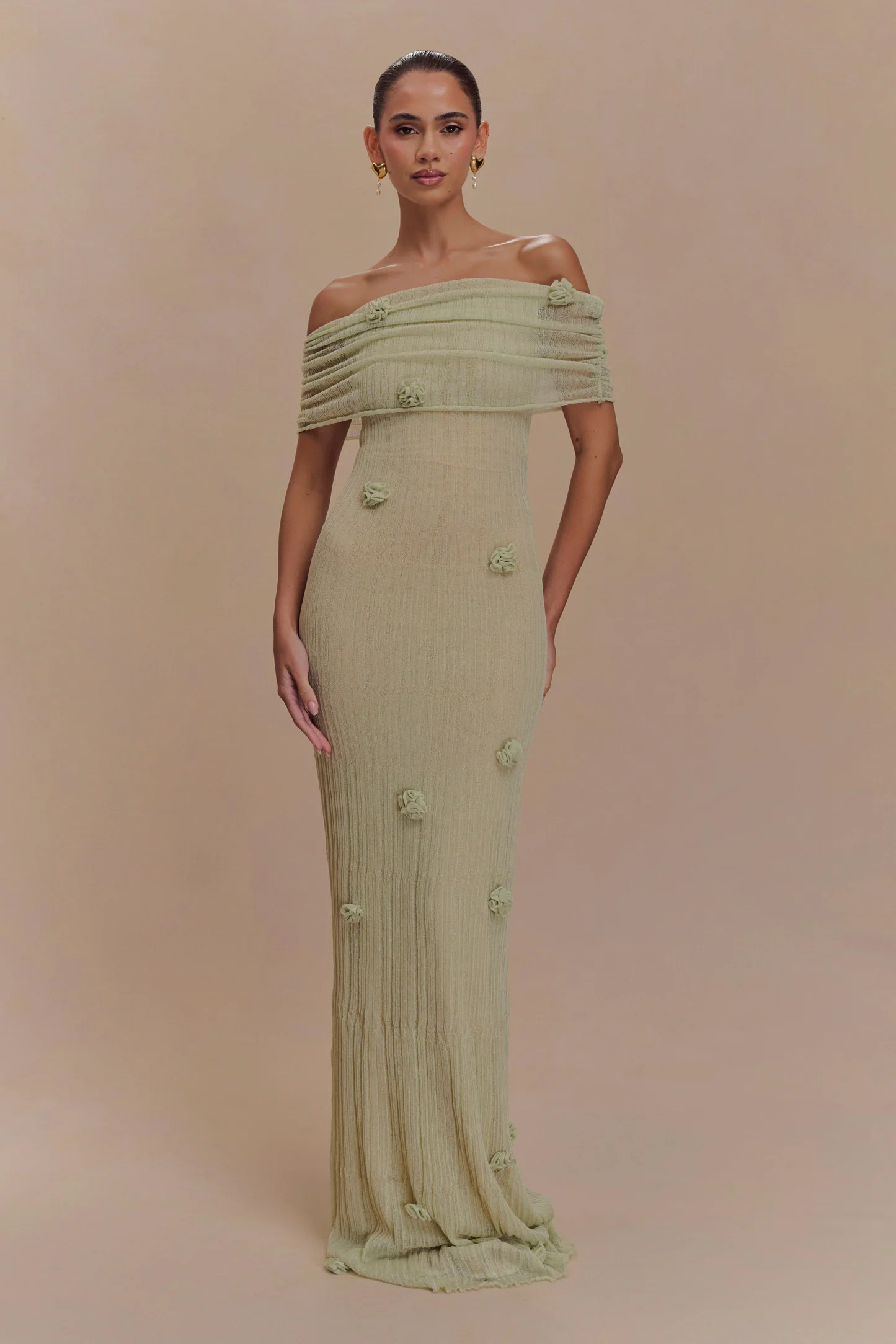 Orchid Knit Maxi Dress - Pastel Green | MESHKI US