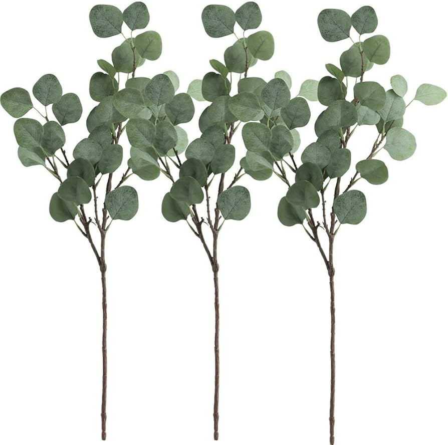 Supla 3 Pcs Artificial Silver Dollar Eucalyptus Leaf Spray in Green 25.5" Tall Artificial Greener... | Amazon (US)