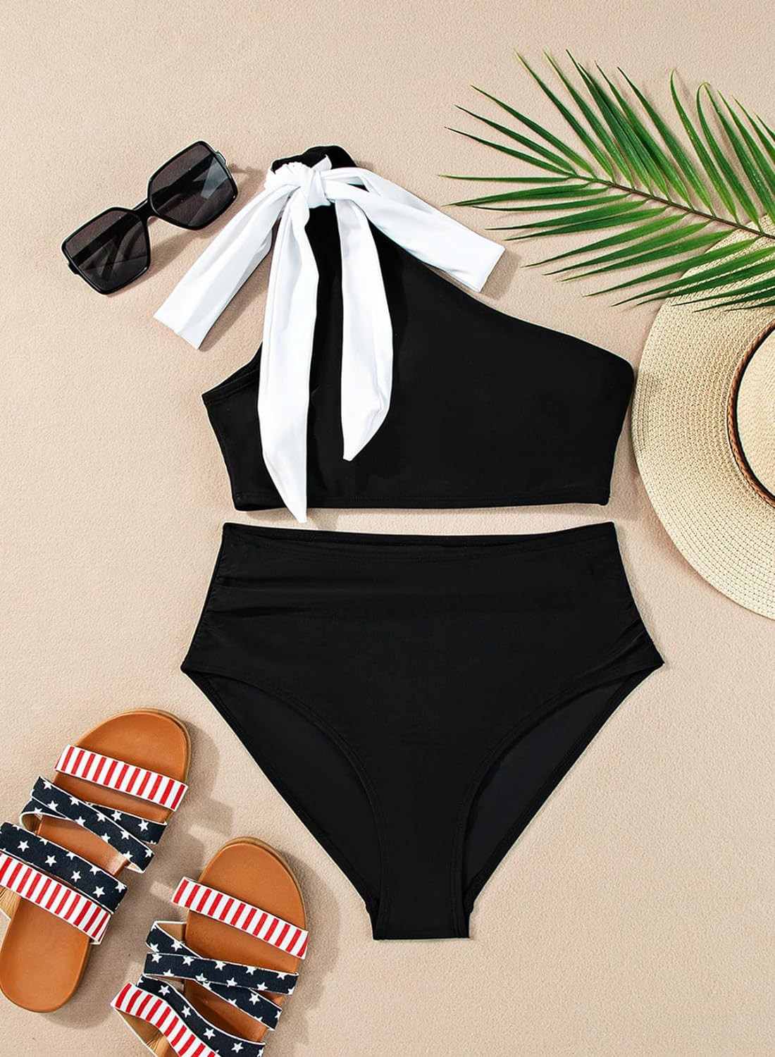 Herseas Women's Bikini Sets 2 Piece One Bow-Shoulder Swimsuit Ruched Bathing Suit | Amazon (US)