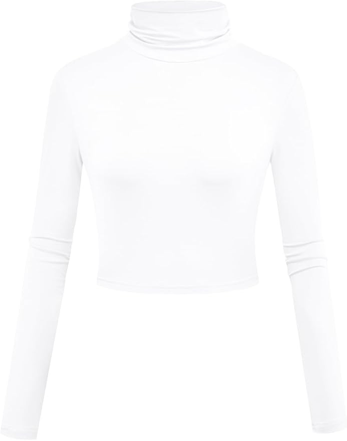 Herou Women Long Sleeve Crop Top Turtleneck Soft Lightweight Basic Slim Fit Tops | Amazon (US)