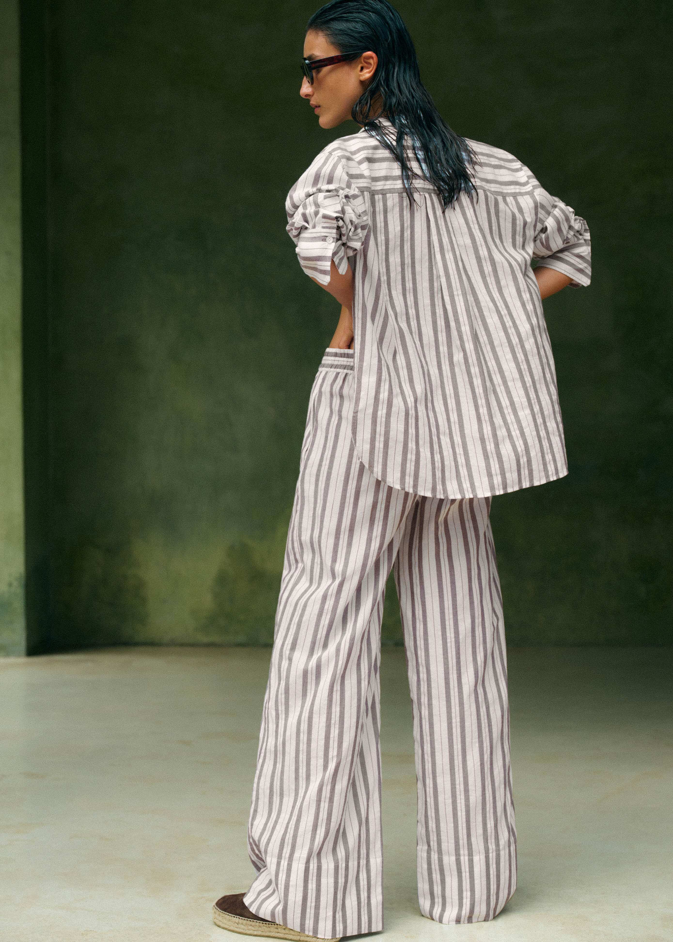 Women's Brown Summer Stripe Beach Shirt + Trouser Co-ord | ME+EM | ME+EM Global (Excluding US)