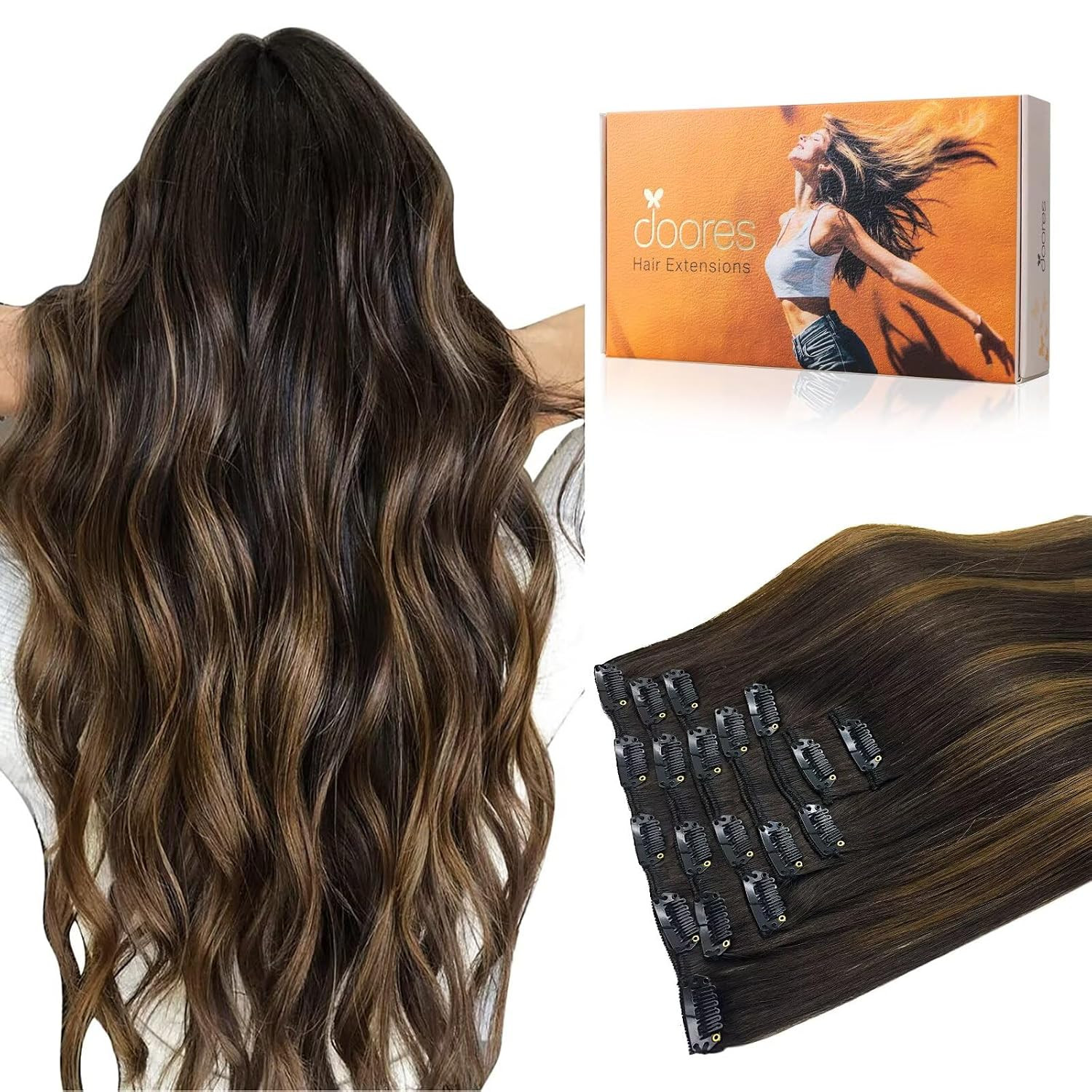 DOORES Clip in Hair Extensions Human Hair, Fast 5 Minutes Installation | Amazon (US)