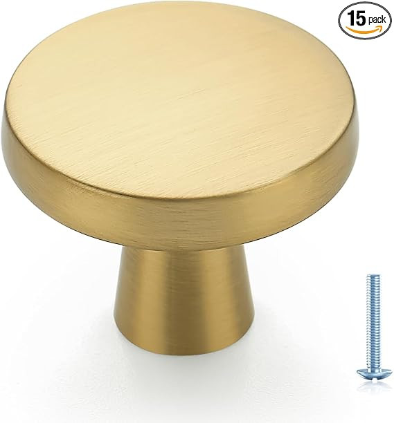 Ravinte 15 Pack Solid Single Hole Kitchen Round Cabinet Knobs Brushed Brass Pulls Drawer Knobs Ki... | Amazon (US)