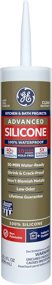 GE Advanced Silicone Caulk for Kitchen & Bathroom - 100% Waterproof Silicone Sealant, 5X Stronger... | Amazon (US)