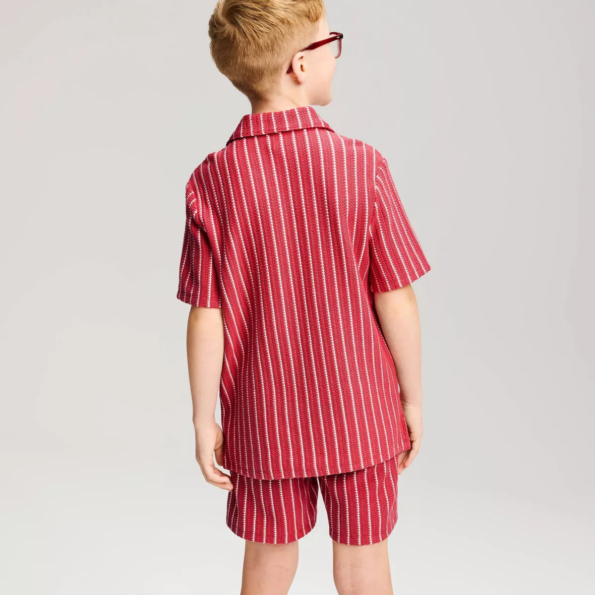 Boys' Short Sleeve Crochet Striped Button-Down Shirt - Cat & Jack\u2122 Red XS | Target