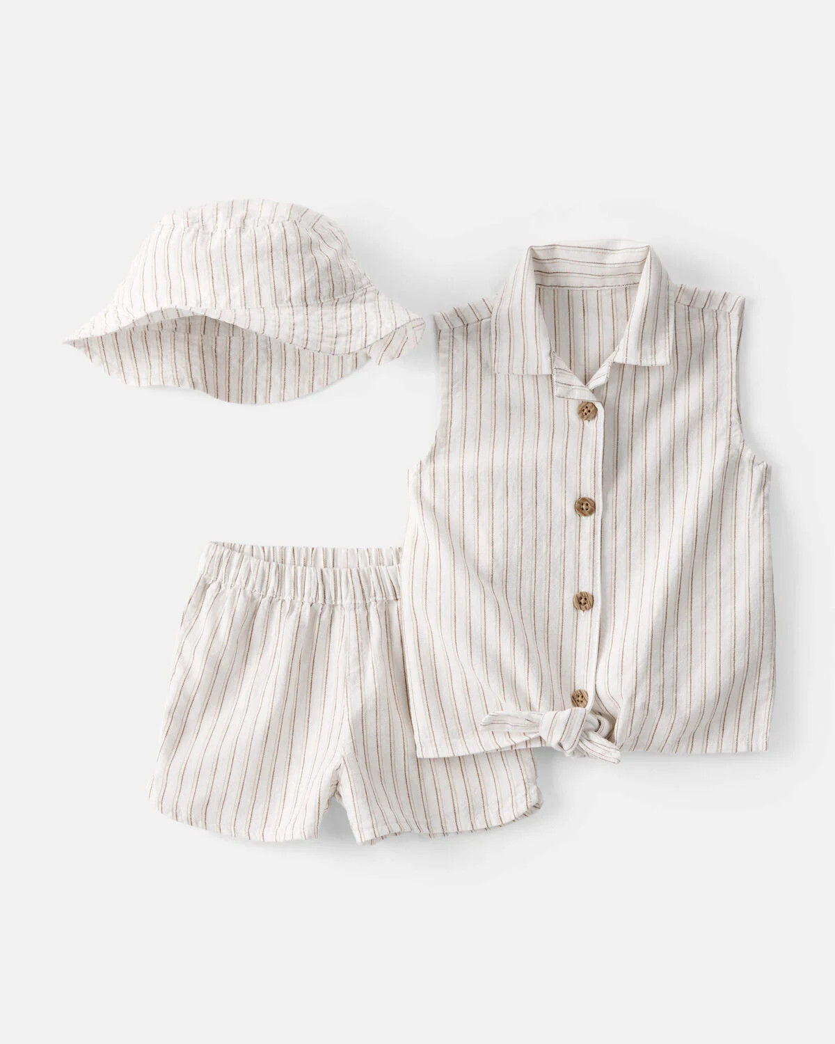 Baby Girl 3-Piece Striped Sleeveless Top & Short Set - Tan/Ivory | Carter's | Carter's Inc