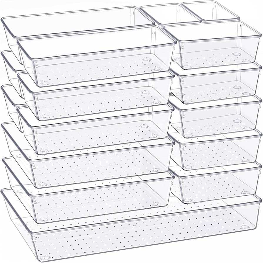 Criusia Drawer Organizer, 18 Pack Large Clear Plastic Kitchen Drawer Organizers Set, 6 Size Versa... | Amazon (US)