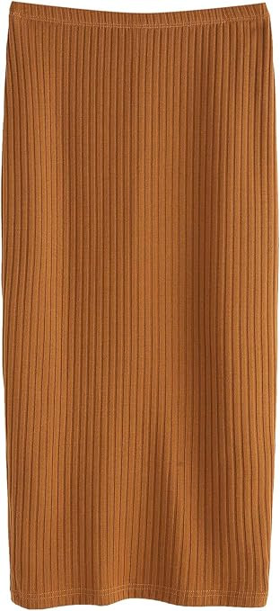 SheIn Women's Basic Plain Stretchy Ribbed Knit Split Full Length Skirt | Amazon (US)