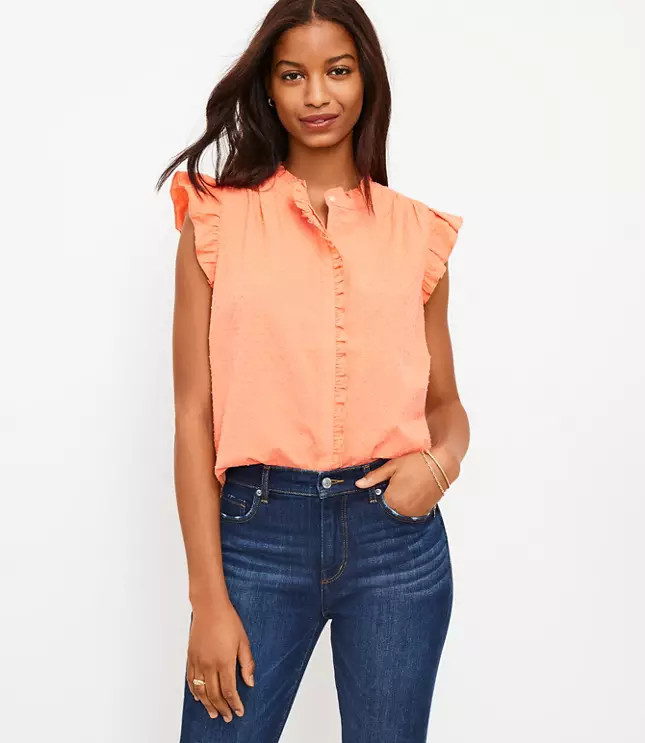 Floral Clip Ruffle Top | LOFT