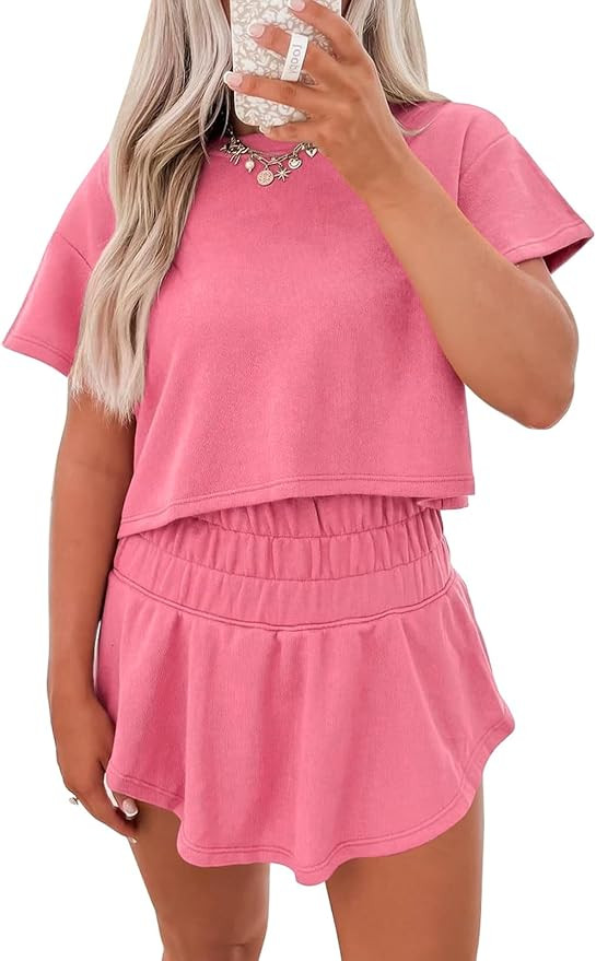 miduo Womens Casual Summer 2 Piece Sets Casual Mini Skirt Sets Cropped Top and Short Sets Lounge ... | Amazon (US)