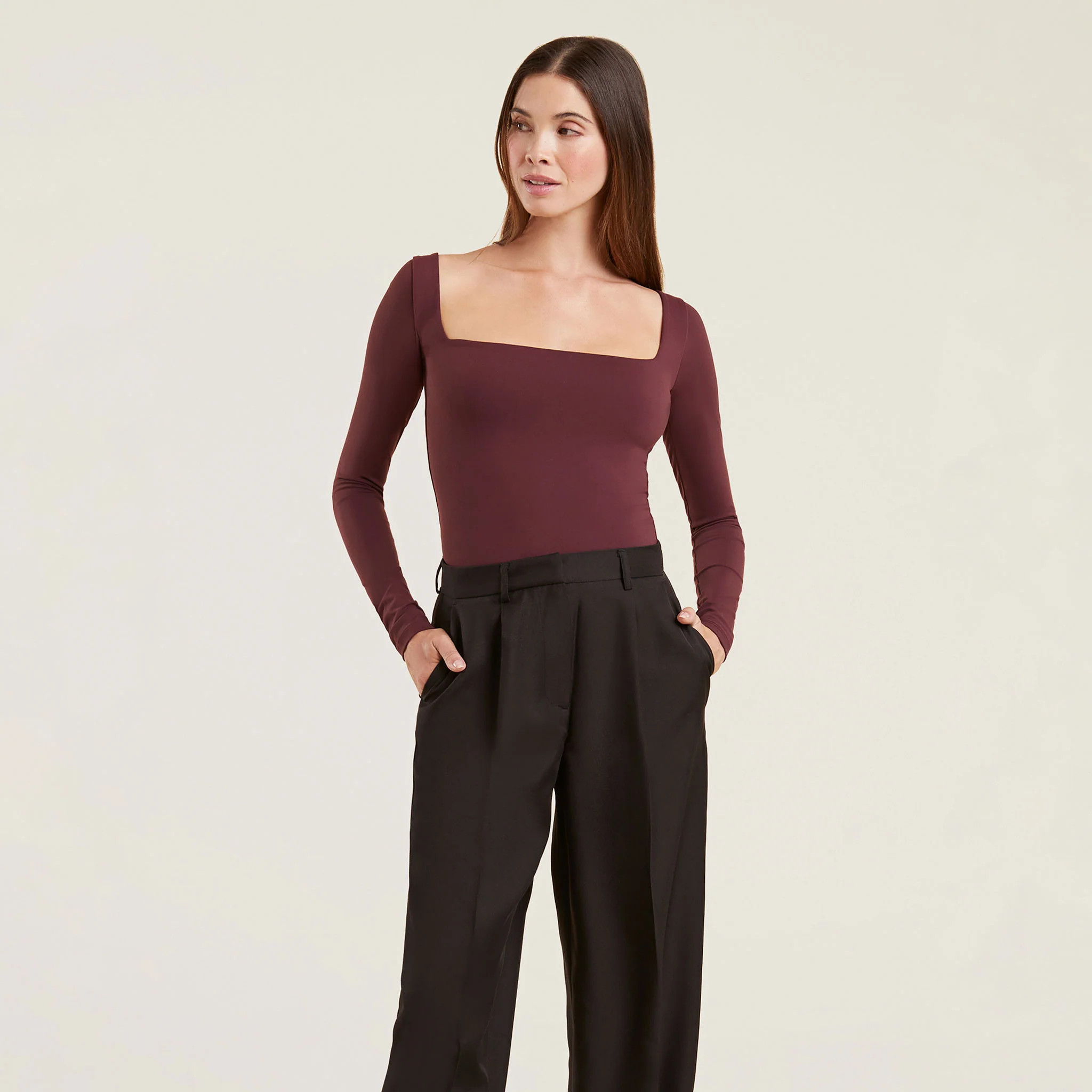 Wide Square Neck Bodysuit | Merlot - nuuds | nuuds