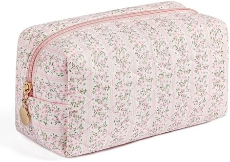 Makeup Bag Travel Cosmetic Bag for Women Girls, Zipper Make Up Pouch, Floral Flowers Toiletry Org... | Amazon (US)