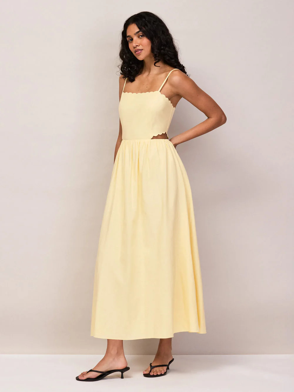 Buttermilk Linen-Blend Scalloped Cut-Out Dress | Ro&Zo