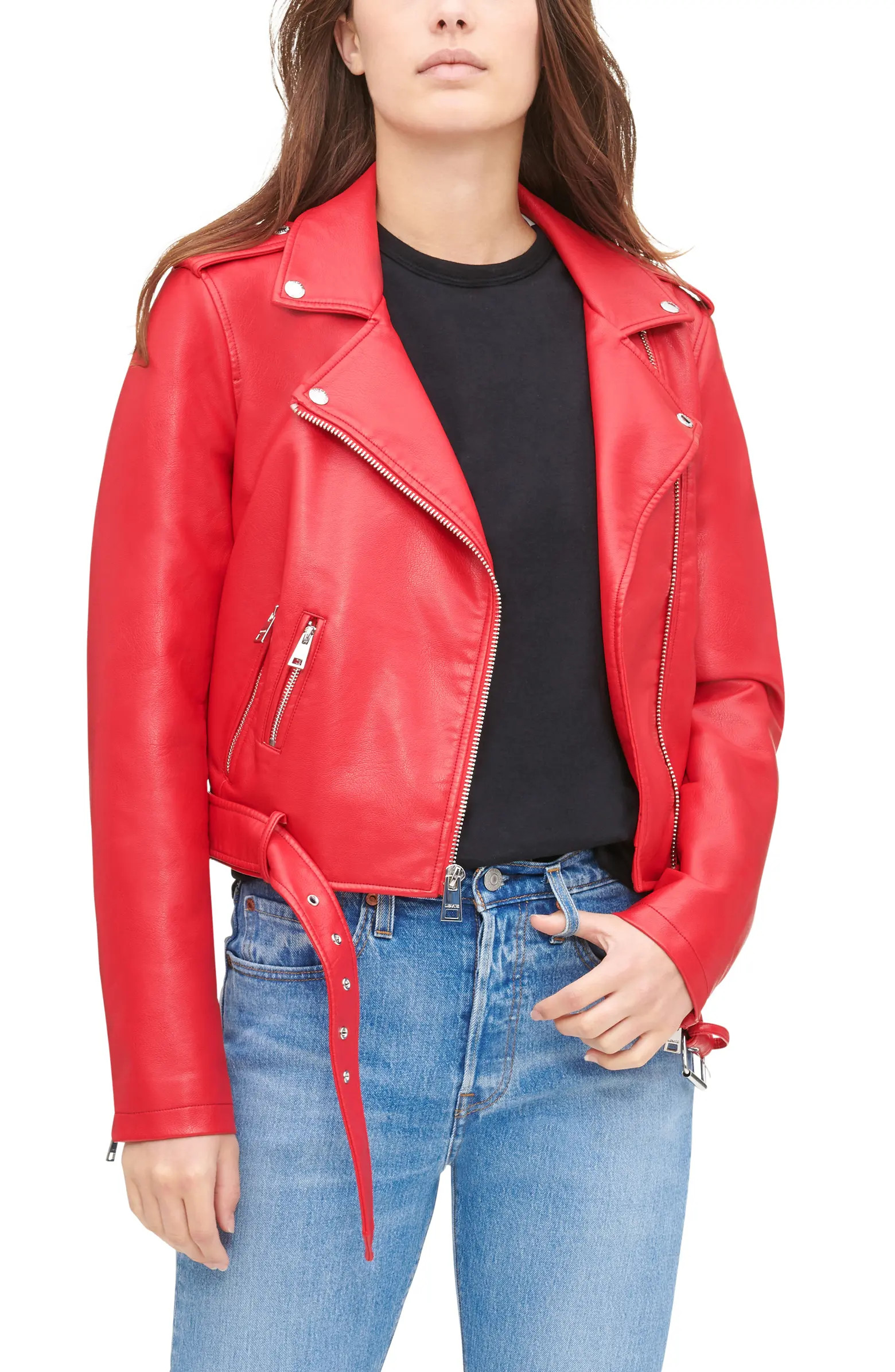 Faux Leather Fashion Belted Moto Jacket | Nordstrom Rack