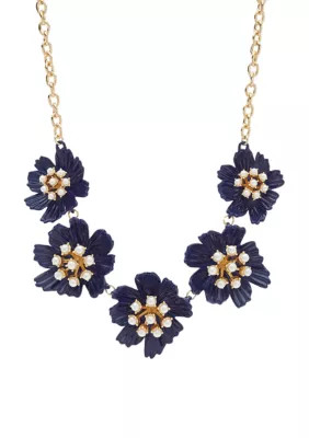 Gold Tone 16" Navy Flower Collar Necklace | Belk