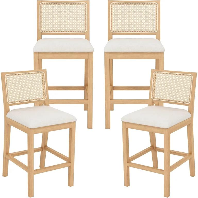 Westice Rattan Bar Stools Set of 4, 26" Farmhouse Counter Height Stools with Natural Rattan Back ... | Walmart (US)