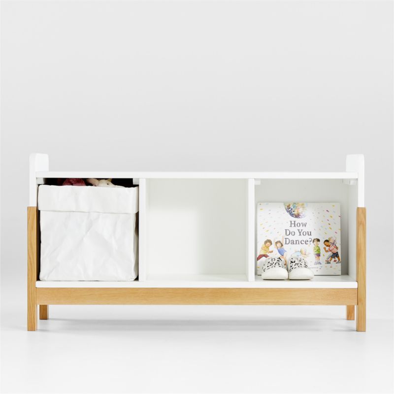 Rue White Wood 3-Cube Low Kids Bookcase & Board Game Storage + Reviews | Crate & Kids | Crate & Barrel