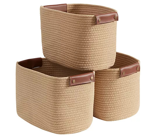 Ornavo Home 3pk Cotton Rope Storage Shelf Baskets w/ Handles | QVC