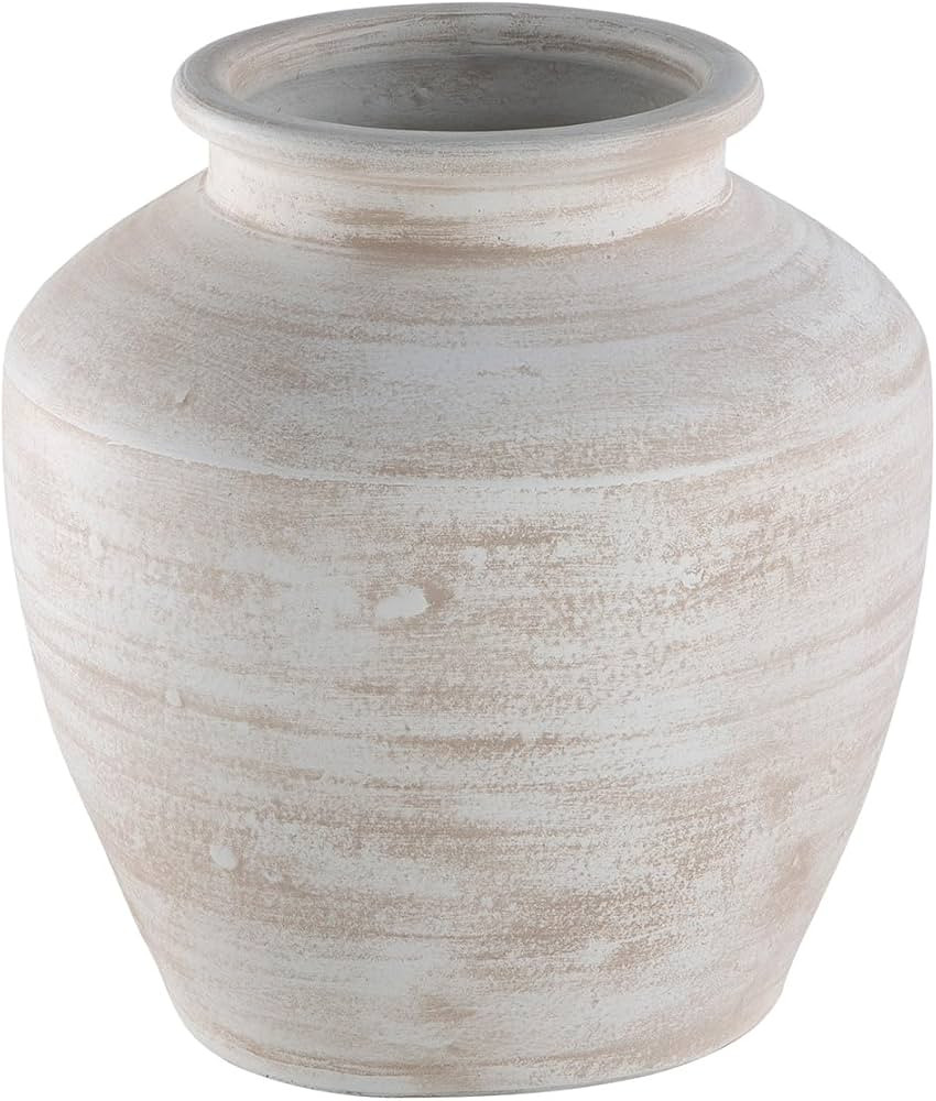 Signature Design by Ashley Meadie Casual Indoor Distressed Terra Cotta Vase with Wide Mouth, Whit... | Amazon (US)